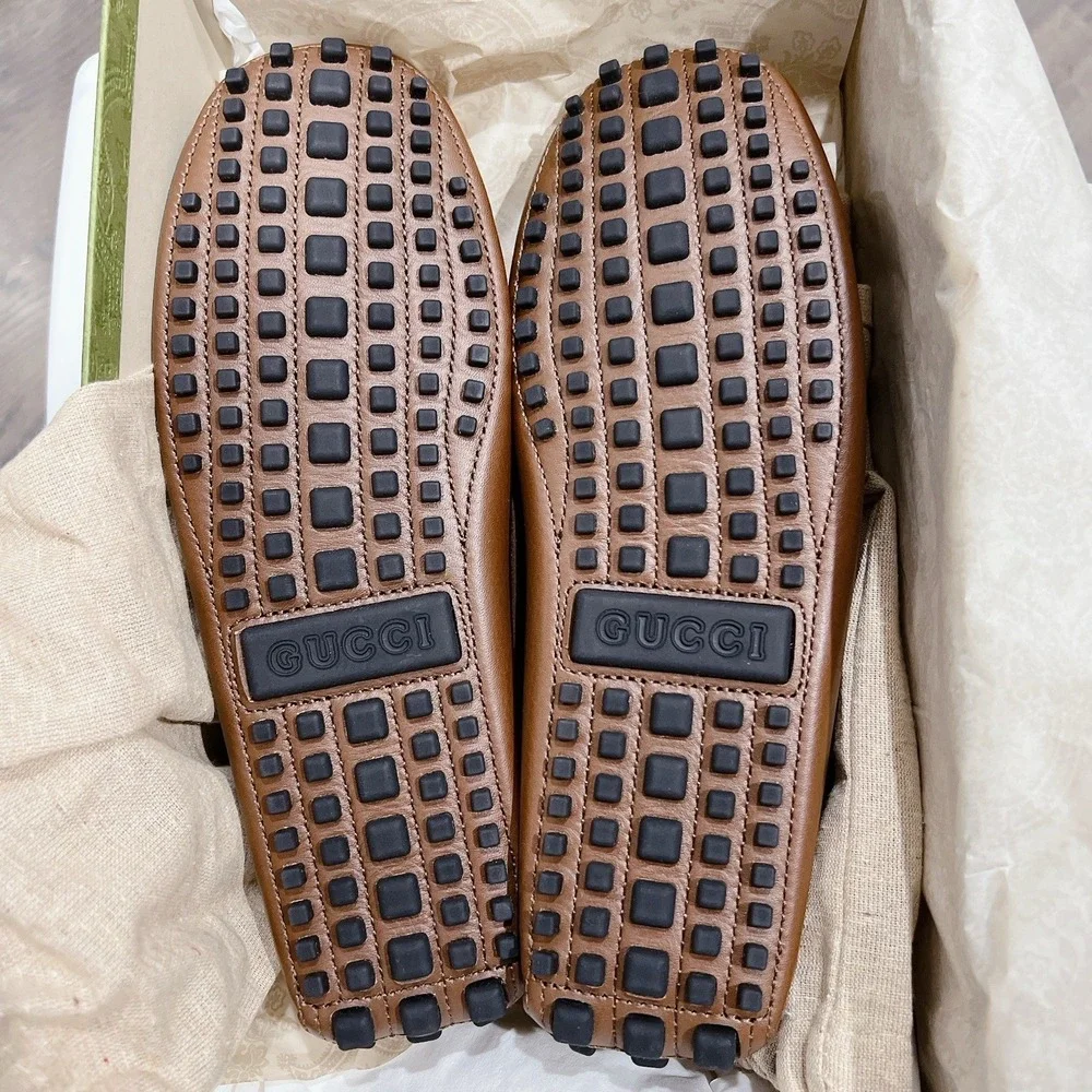 Gucci Supreme GG Interlocking Loafer Driving Shoes Mens Brown UK 8.5 US 9